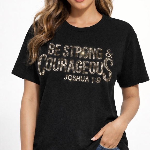 Gildan Tops - Rhinestone Graphic Tee with Inspirational Text